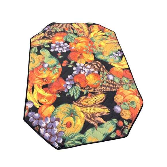 4 VTG Fall Harvest Quilted Placemats Cornucopia Pumpkin Thanksgiving table top - Picture 2 of 15